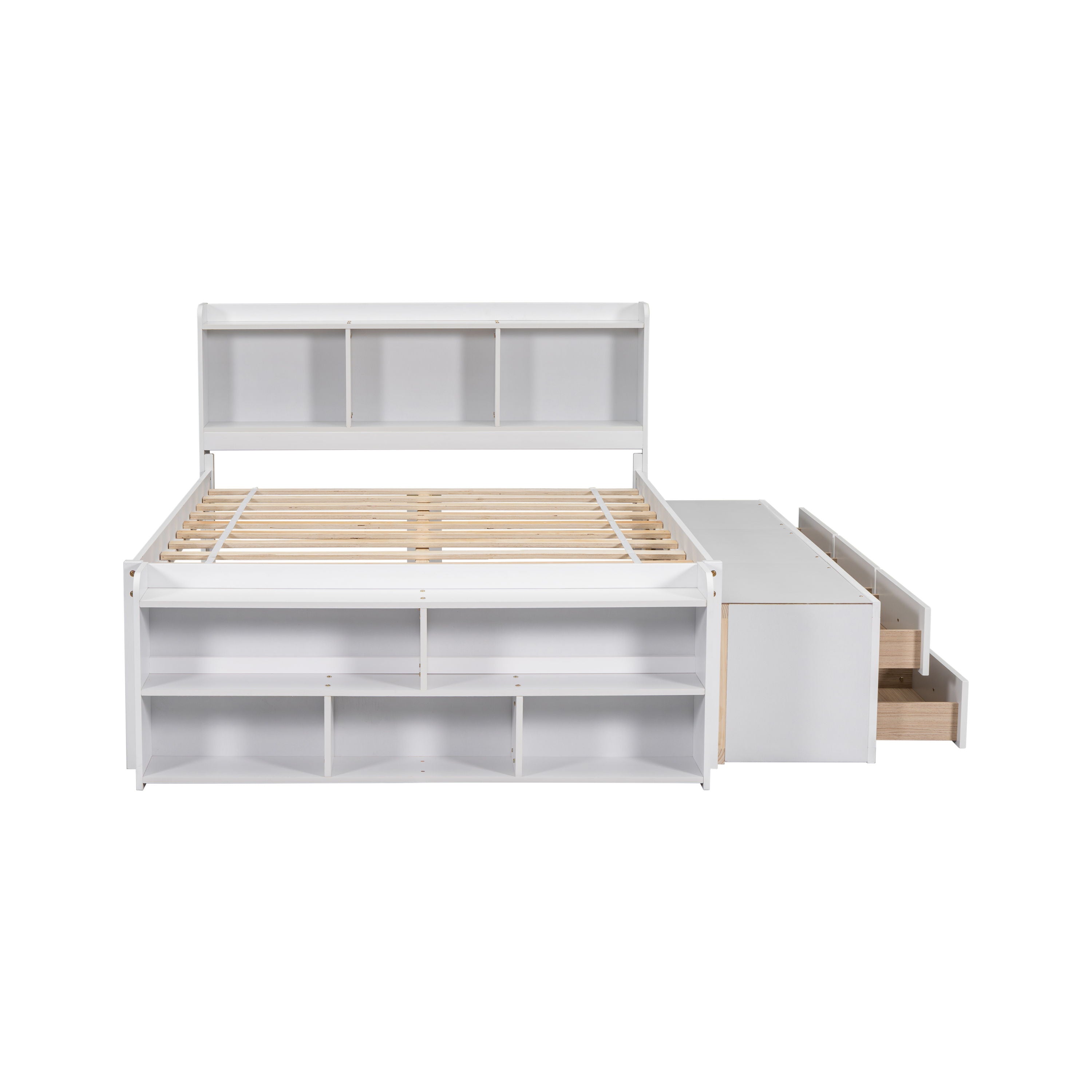 Bed With Bookcase Headboard, Under Bed Storage Drawers And Bed End Storage Case