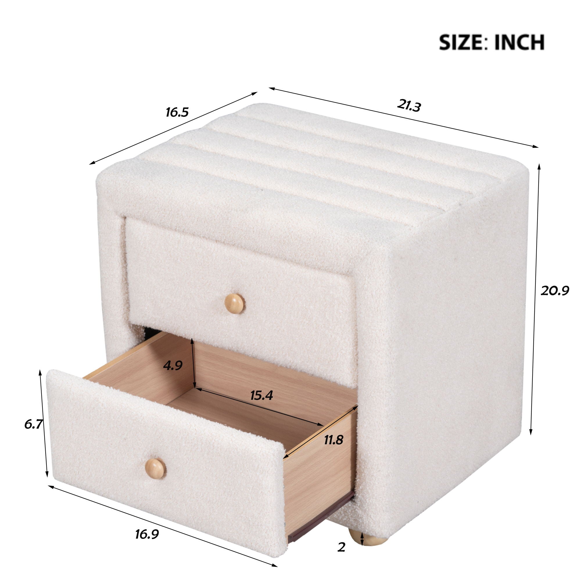 Teddy Fleece Nightstand With 2 Drawers