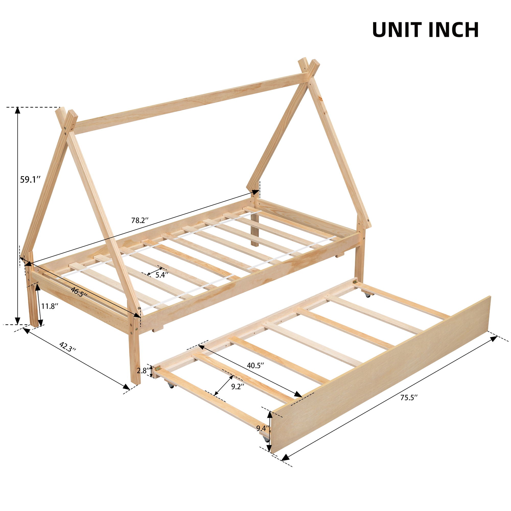 Tent Floor Bed, Teepee Bed, With Trundle