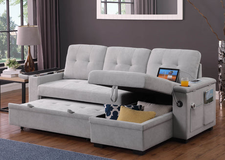 Ashlyn II - 84"W Woven Fabric Reversible Sleeper Sectional Sofa with Storage Chaise by Lilola Home | Bel Furniture