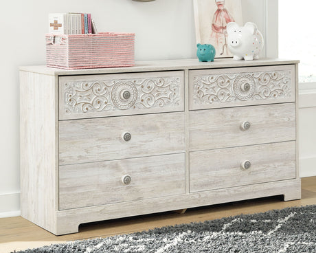 Paxberry - Six Drawer Dresser - Vinyl-Wrapped - Whitewash - view 5