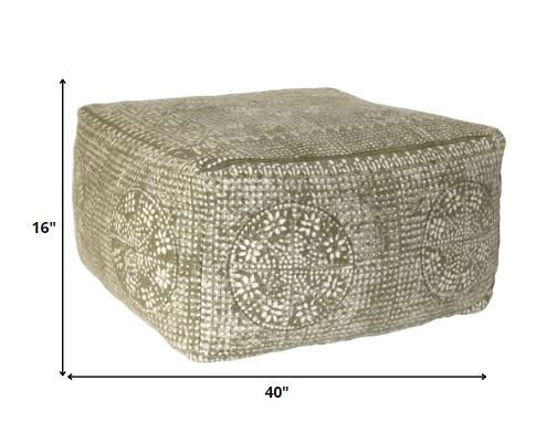 Patterned Rectangle Pouf - Olive Green