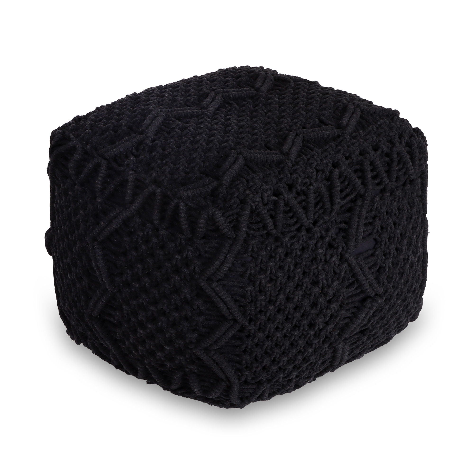 Cotton Blend Pouf Ottoman - Black