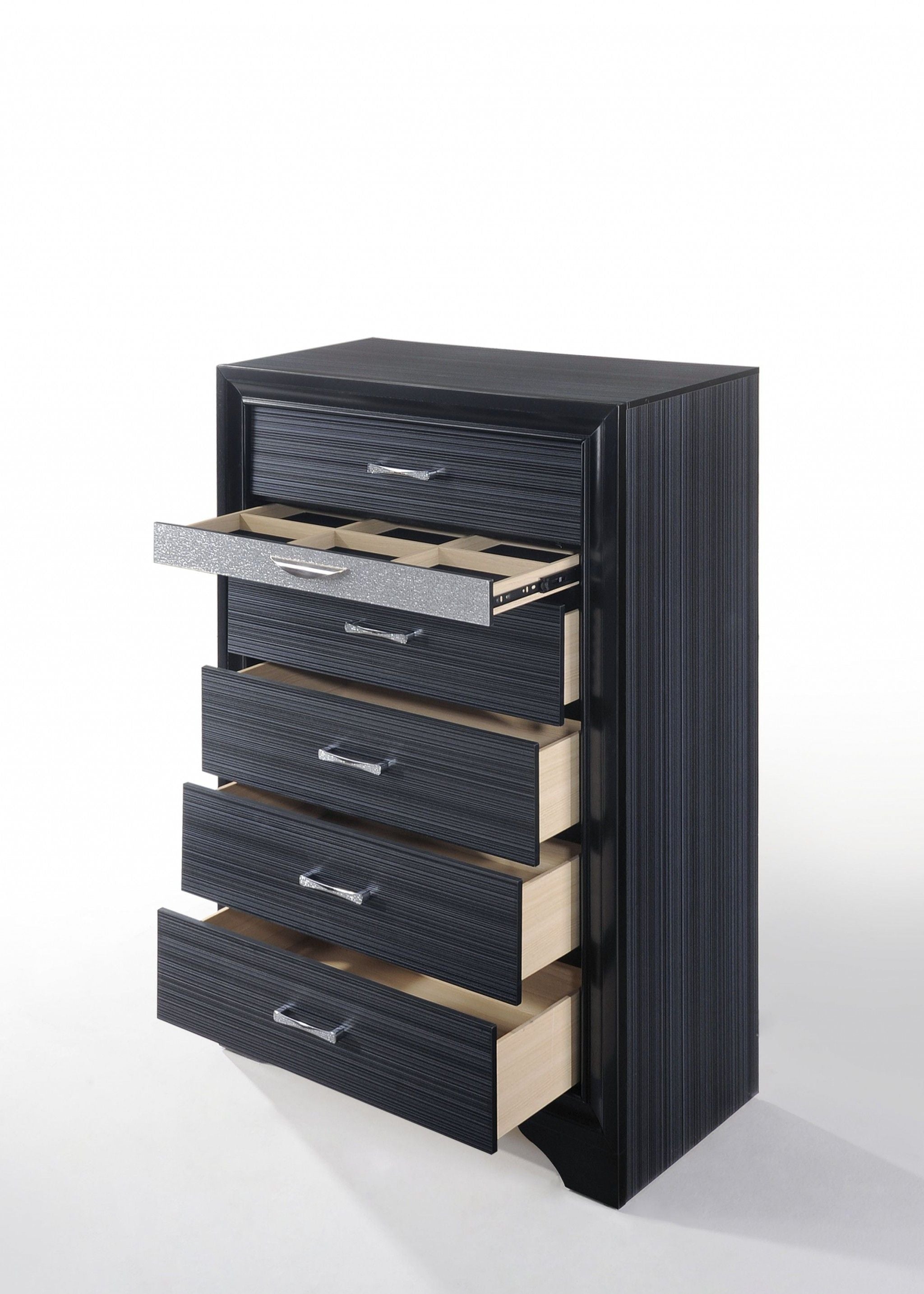 Solid Wood Six Drawer Chest - Black