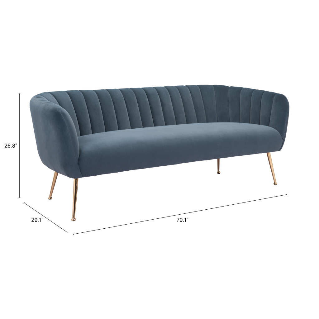 Velvet Sofa With Gold Legs - Gray