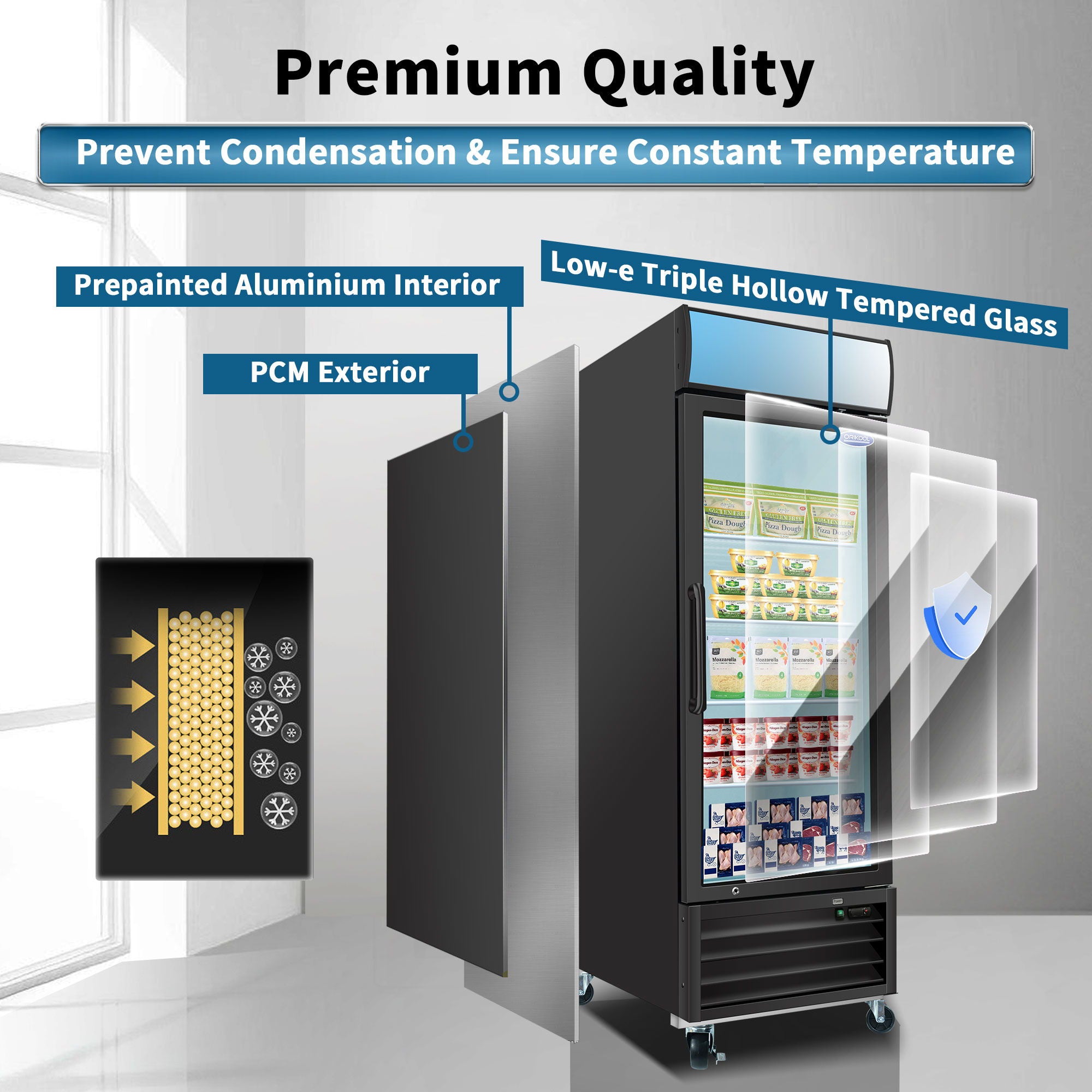 Glass Door Merchandiser Freezer Swing Door Commercial Reach-In Display Freezers With LED Top Panel Upright Freeze Storage