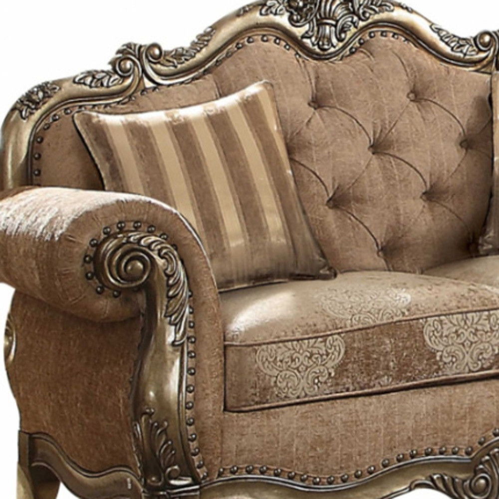 Damask Chesterfield Loveseat - Brown / Platinum