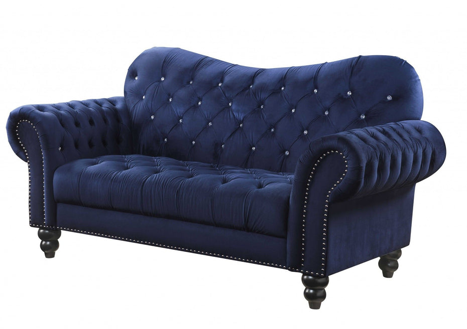 Velvet Loveseat - Navy Blue / Black