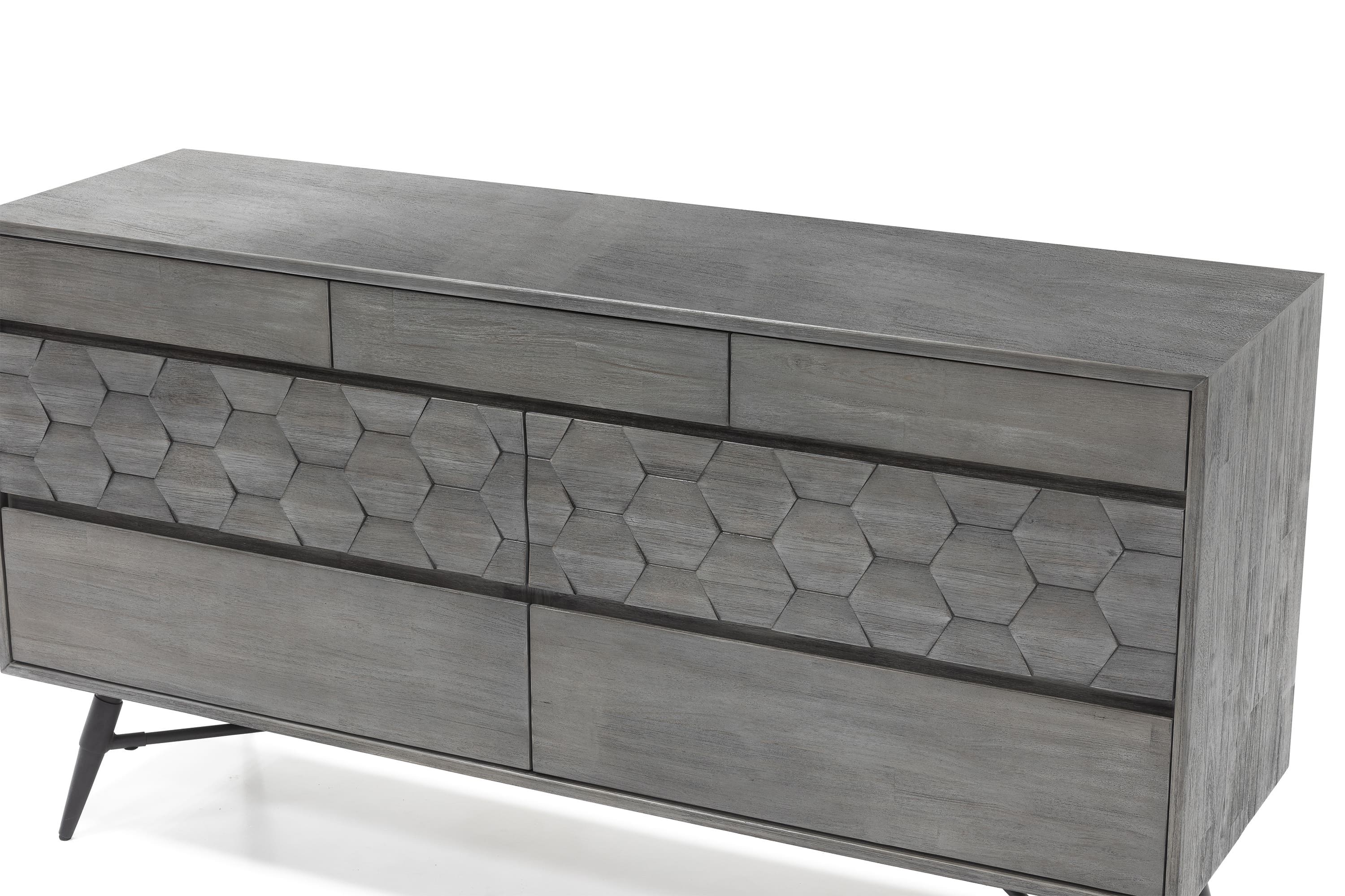 Honeycomb Carved Solid Wood Six Drawer Double Dresser - Gray