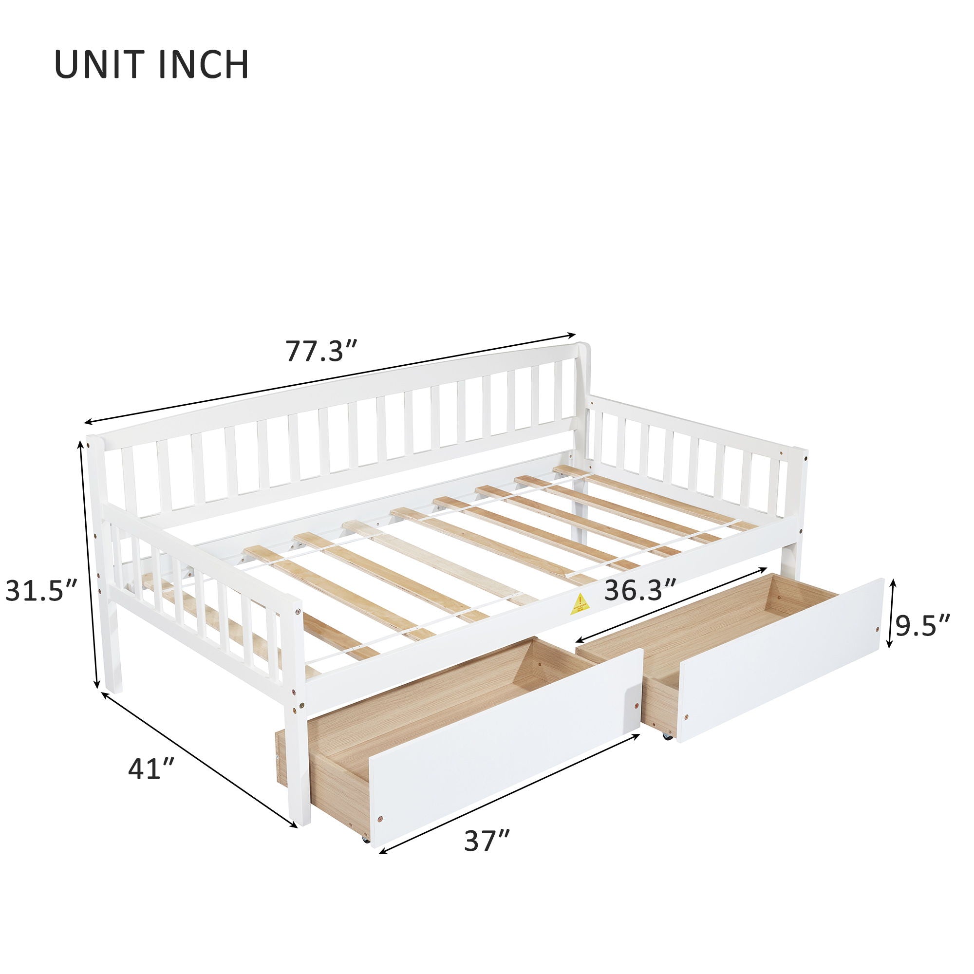 Pine Wood Daybed With Two Storage Drawers, Sofa Bed With Bed Platform Of 10 Support Slats