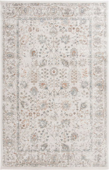 Webbridge ivory area rug with a faded traditional medallion pattern