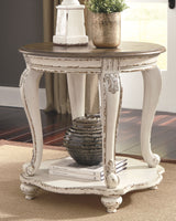 Realyn - White / Brown - Round End Table by Signature Design by Ashley® | Bel Furniture