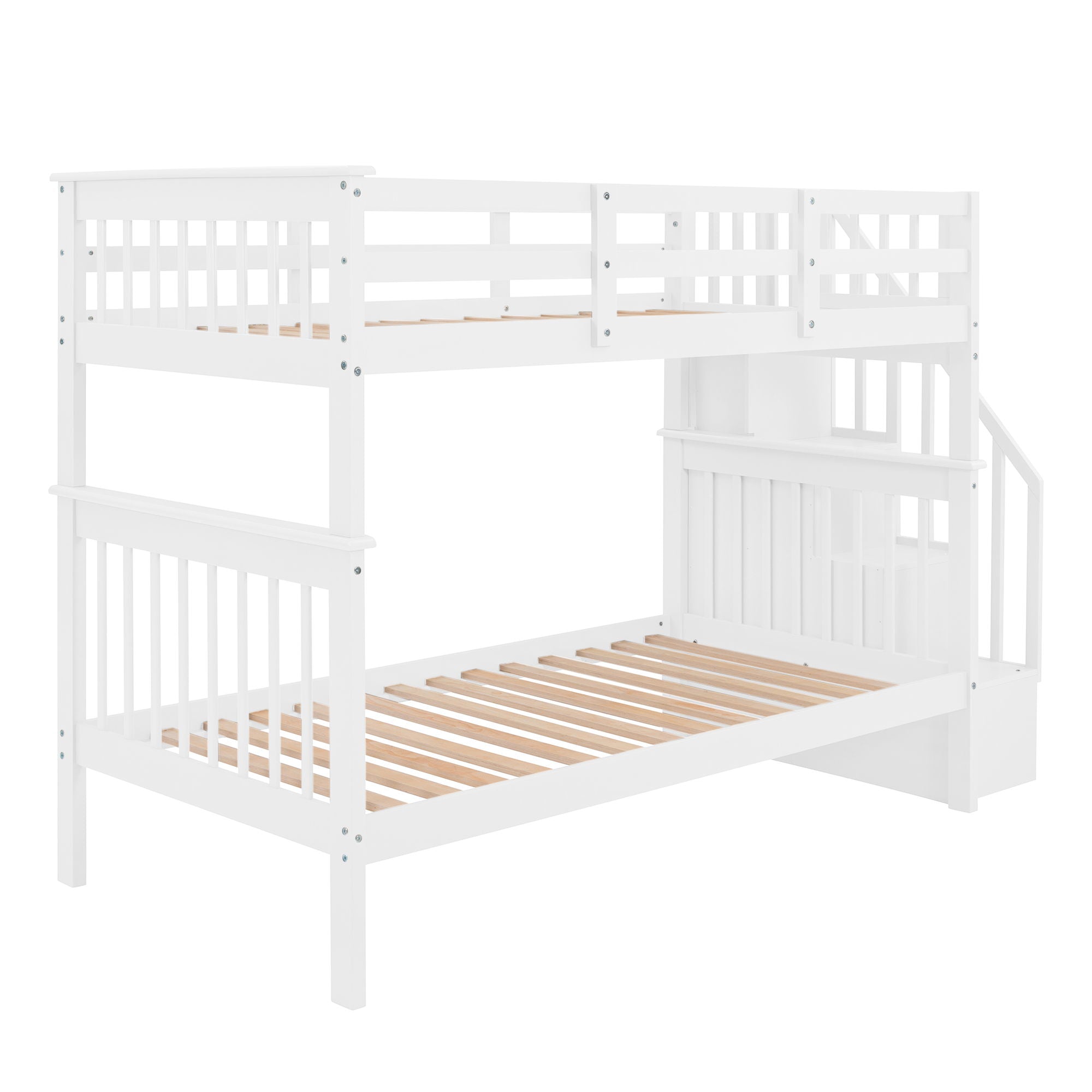 Stairway Bunk Bed With Storage And Guard Rail For Bedroom, Dorm