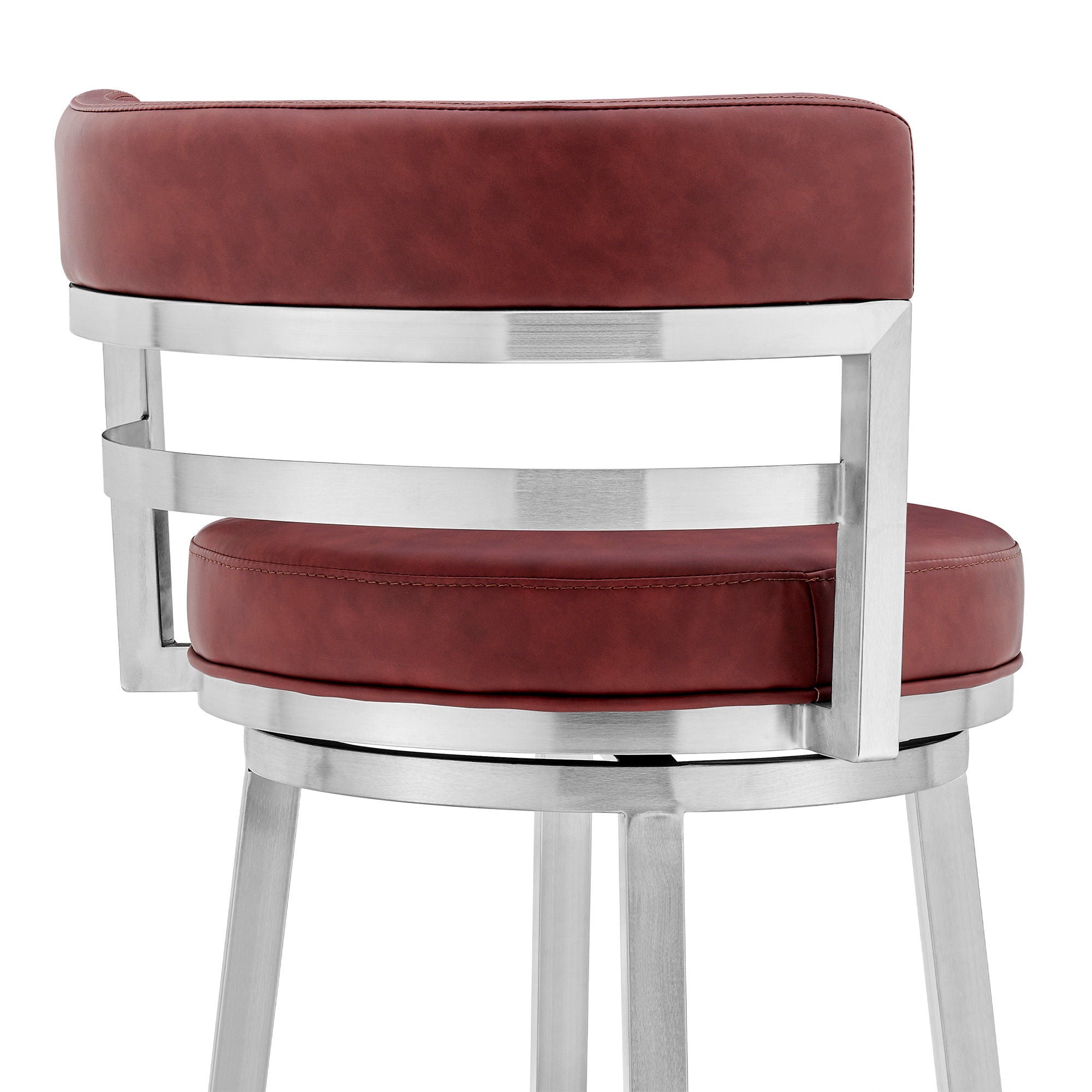 Faux Leather Swivel Low Back Counter Height Bar Chair - Red / Silver