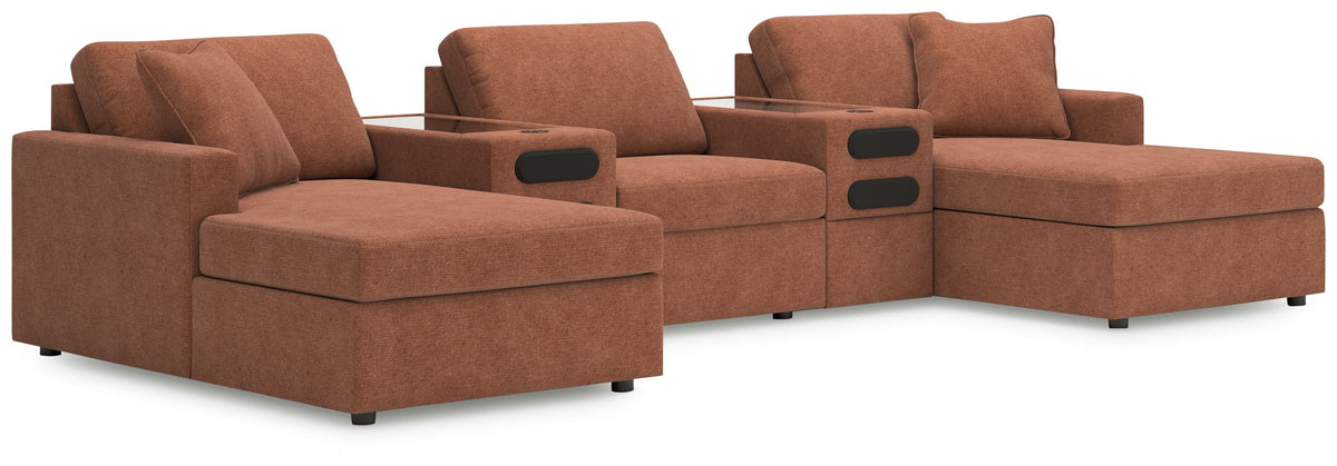 Modmax - Spice - Sectional Light Brown 5 Pc. Double Chaise Sectional With Audio System Consoles by Signature Design by Ashley® | Bel Furniture