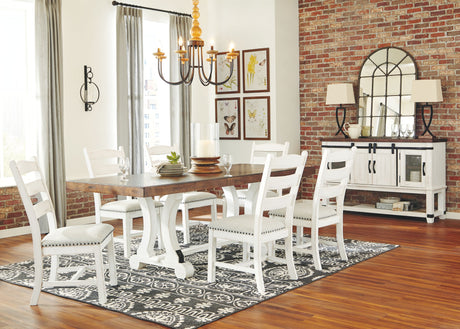 Valebeck - Dining Table Set White 8 Pc. - Rectangular Dining Room Table, 6 Upholstered Side Chairs, Server by Signature Design by Ashley® | Bel Furniture