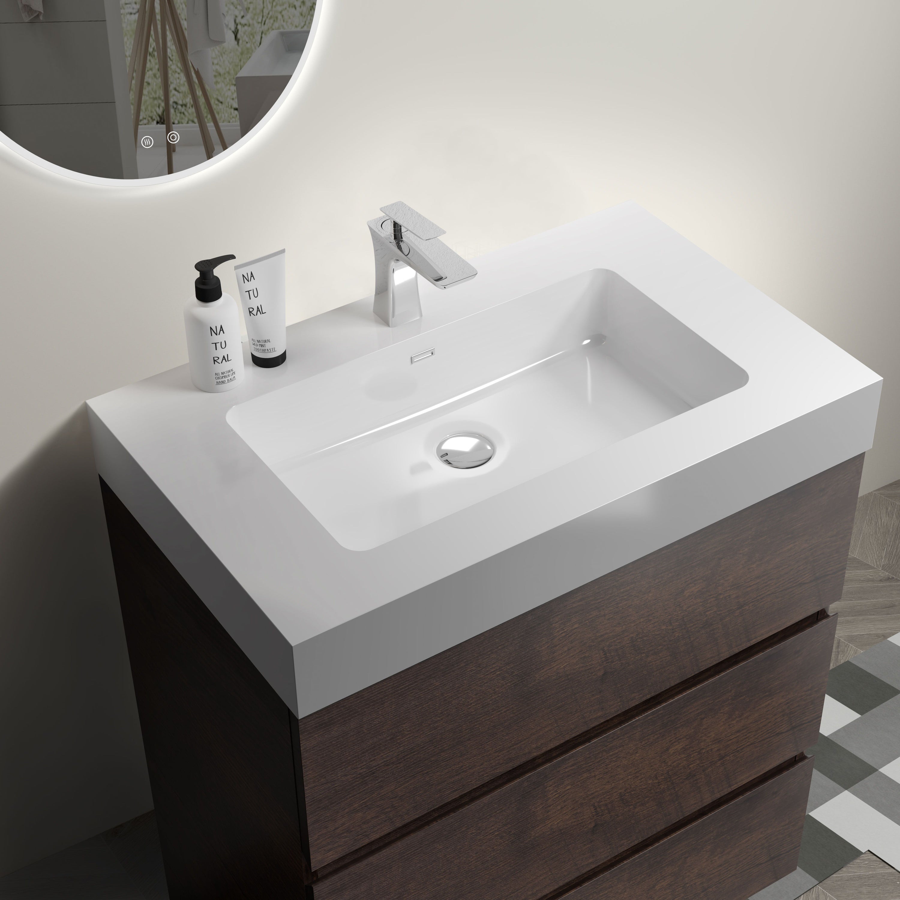 Alice - Bathroom Vanity With Large Storage Freestanding Bathroom Vanity, Sink For Modern Bathroom, One-Piece Sink Basin Without Drain And Faucet