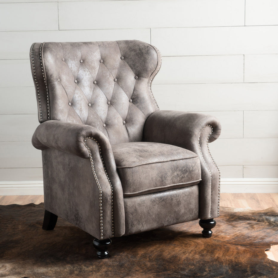 Accented Push Back Recliner Chair With Rolled Arms, Enjoy Cocooning Comfort