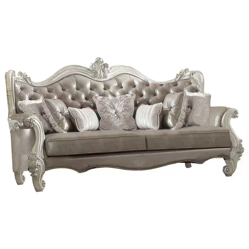 Faux Leather Sofa And Toss Pillows With Bone Legs - Gray