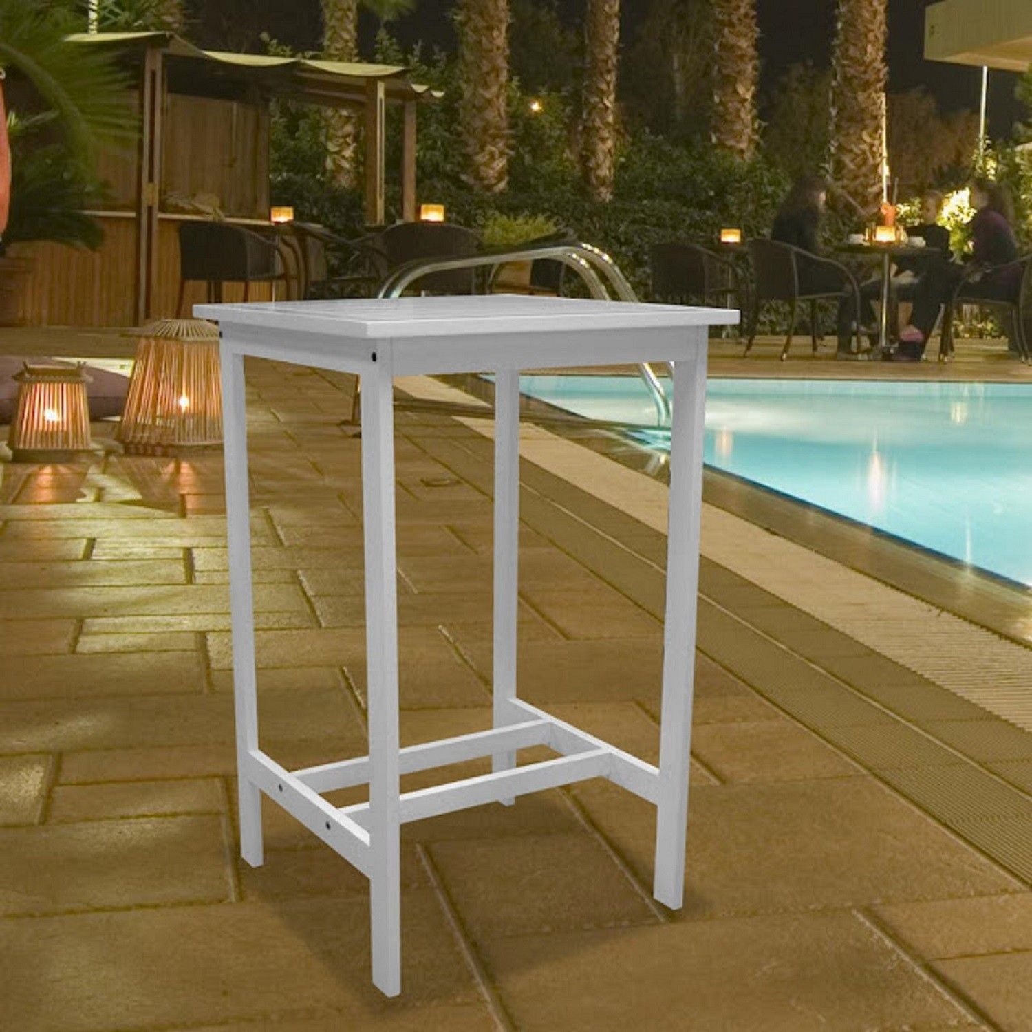 Solid Wood Slat Indoor Outdoor High Top Bar Table - White