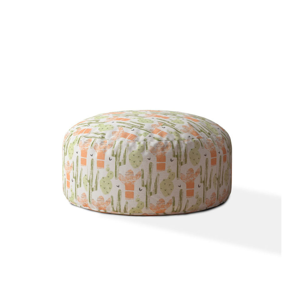 Cotton Round Cactus Pouf Ottoman - Orange