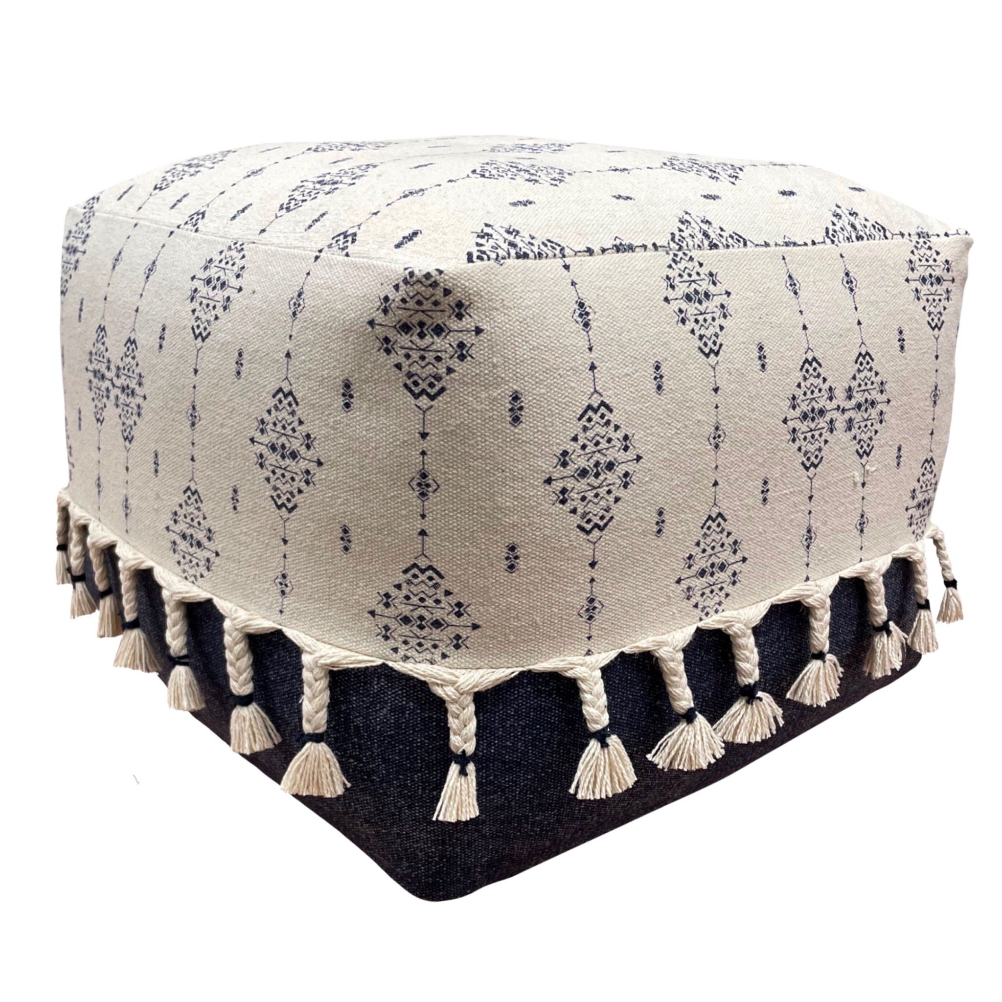 Square Cotton Ottoman - Blue