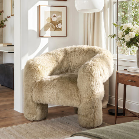 Avalon - Genuine Sheepskin Fur Split Barrel Back Accent Chair - Natural Blonde - view 6