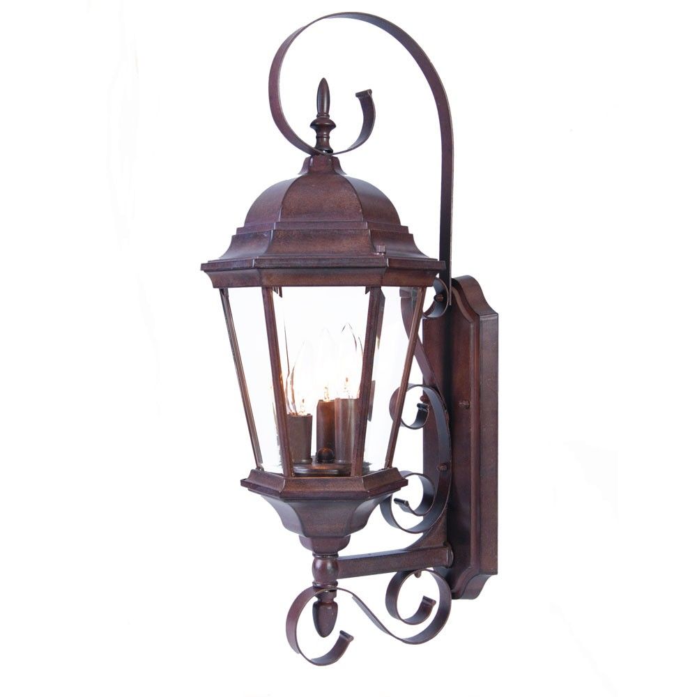 Three Swing Arm Lantern Wall Light - Light Dark Brown