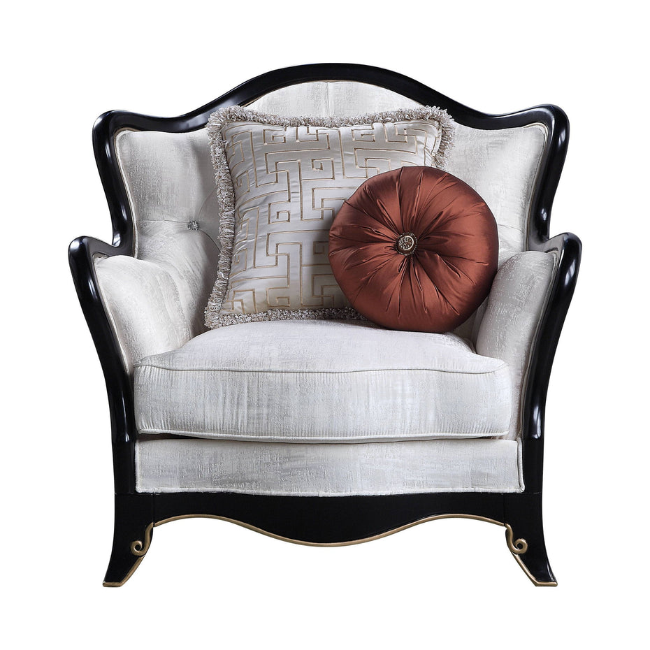 Fabric And Black Tufted Arm Chair - Beige