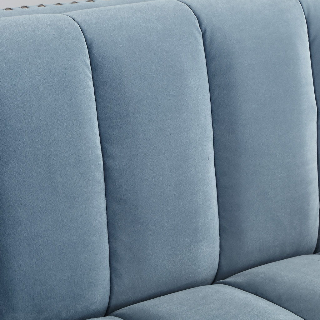 Velvet Sofa With Espresso Legs - Slate Blue