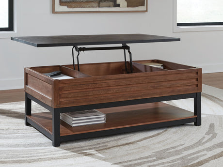 Kallari - Lift Top Cocktail Table - Warm Brown / Black - view 5