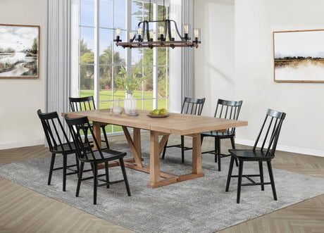 Middleton - 106" Extension Leaf Dining Set Light Brown 7 Pc. Table, 6 Black Chairs by Coaster Fine Furniture | Bel Furniture