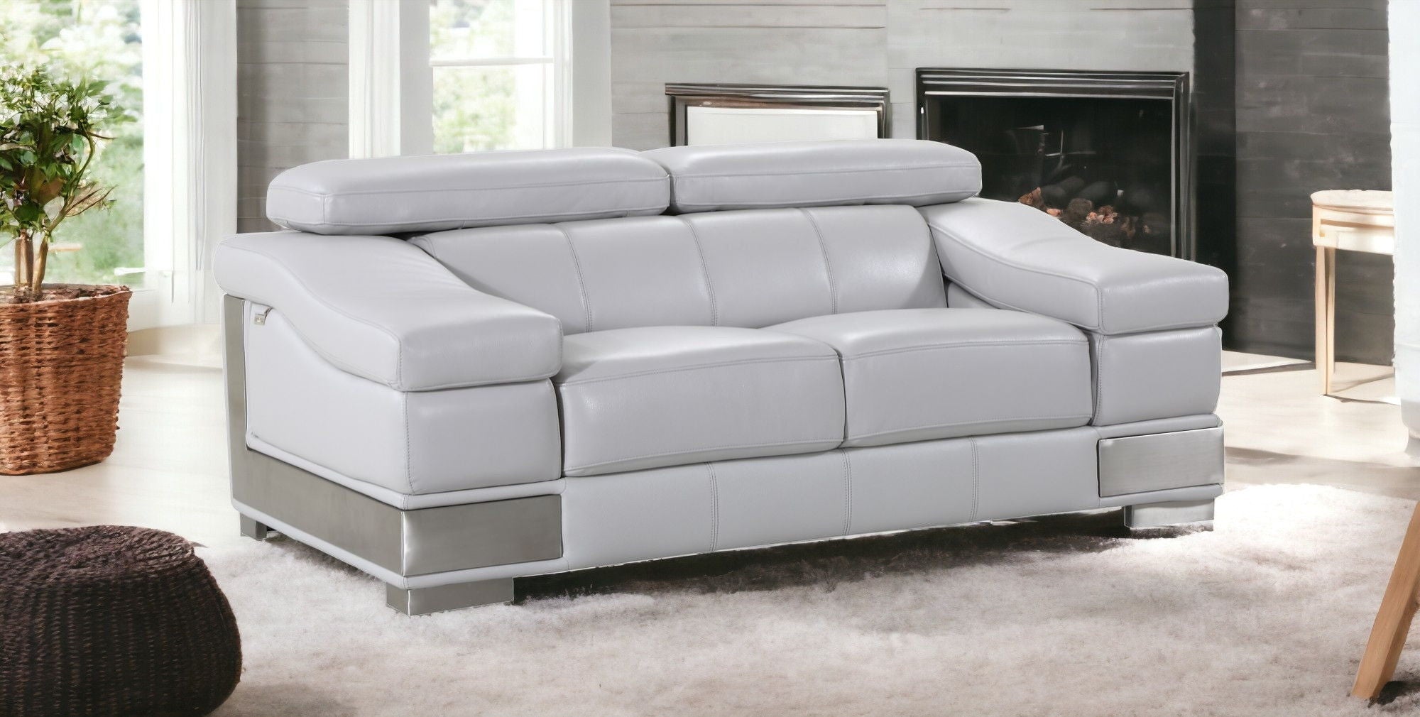 Genuine Love Seat Leather - Light Gray / Silver