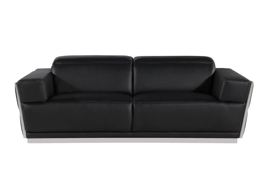 Leather Sofa - Black / Silver