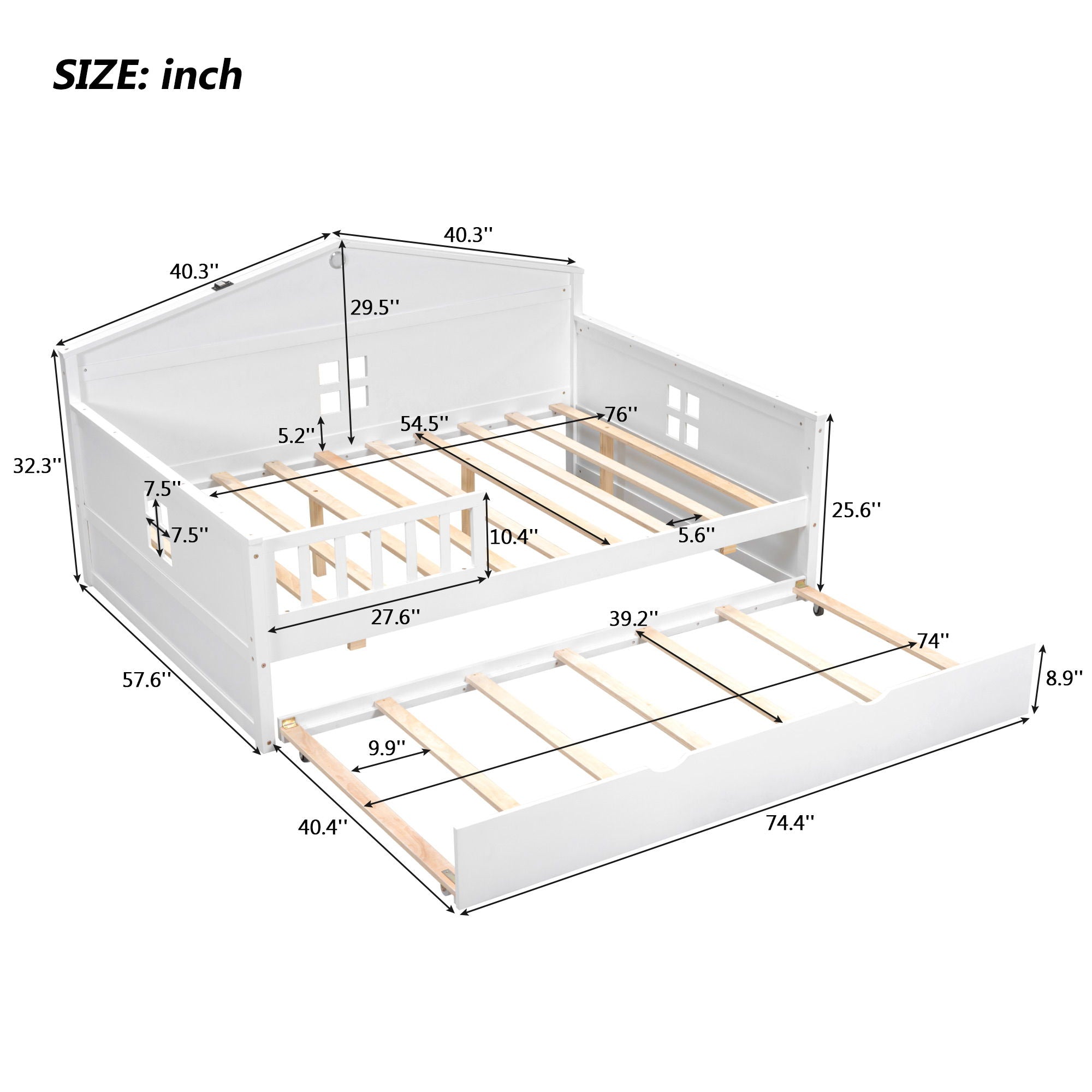 Wooden Daybed With Trundle And Sensor Light