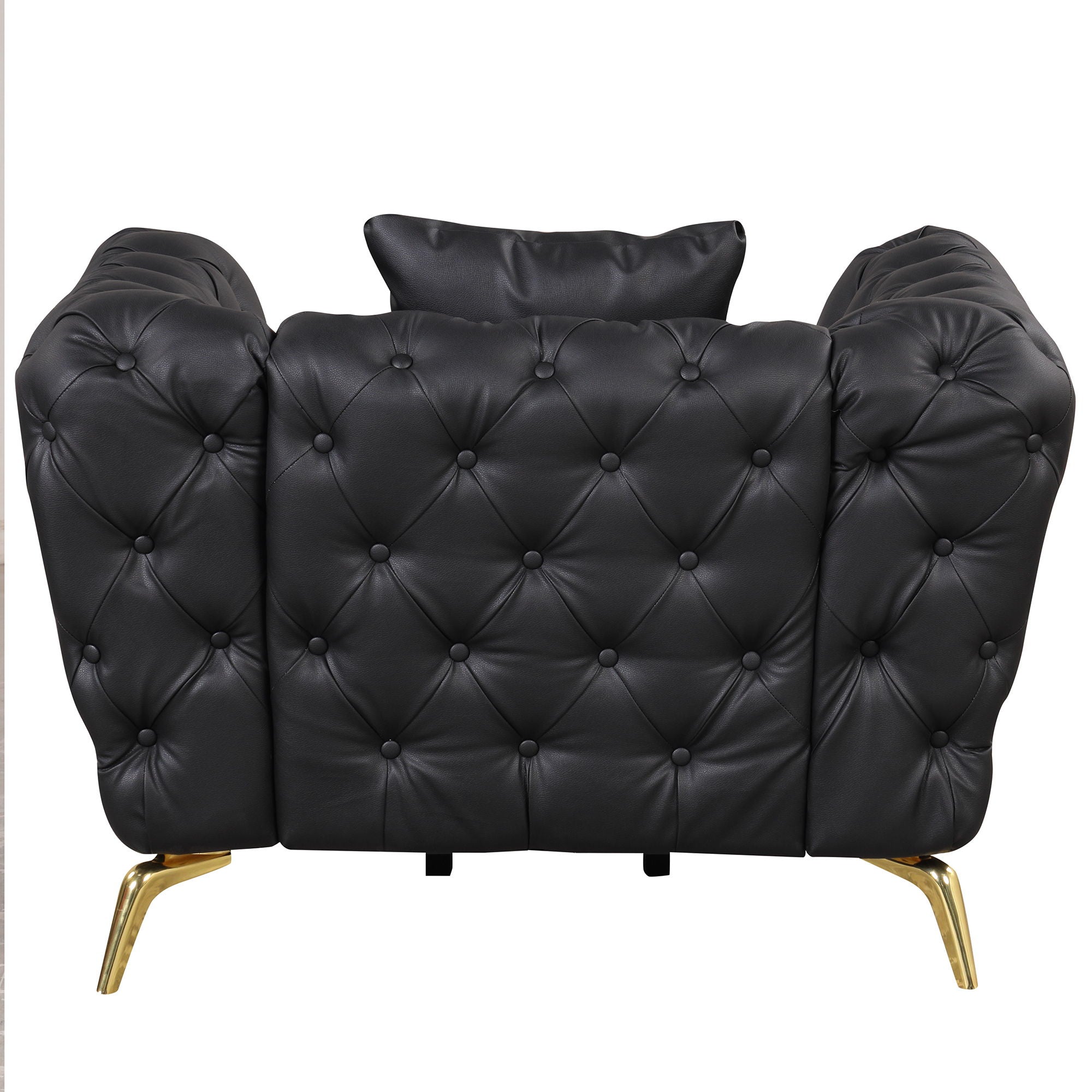 Modern Sofa Couch PU Upholstered Sofa With Sturdy Metal Legs, Button Tufted Back, Single Sofa Chair For Living Room, Apartment, Home Office - Black