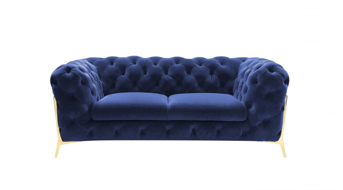 Glam Velvet And Gold Loveseat - Blue