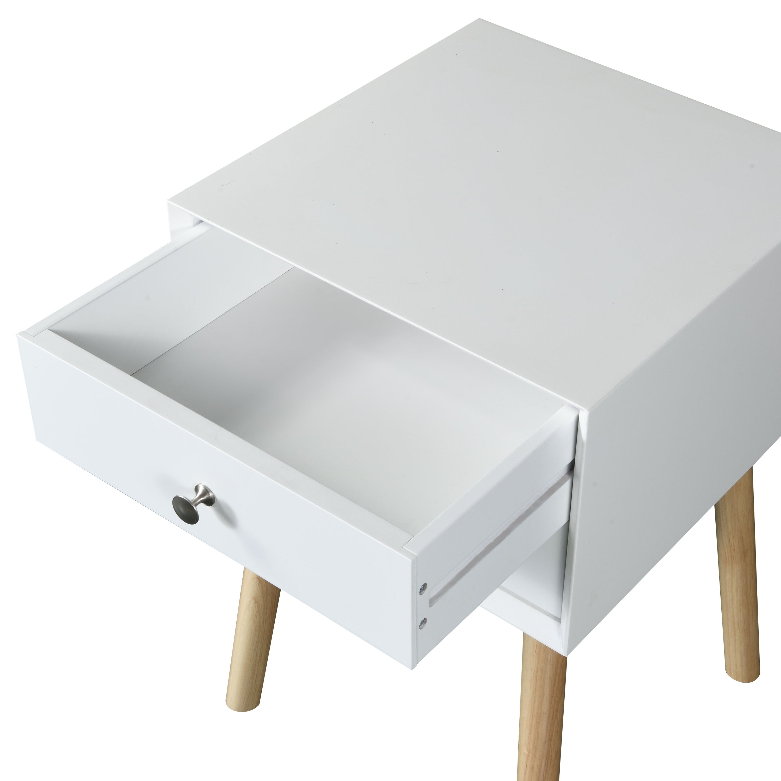 Modern Side Table With 2 Drawer, Mid-Century Storage Cabinet For Bedroom - White