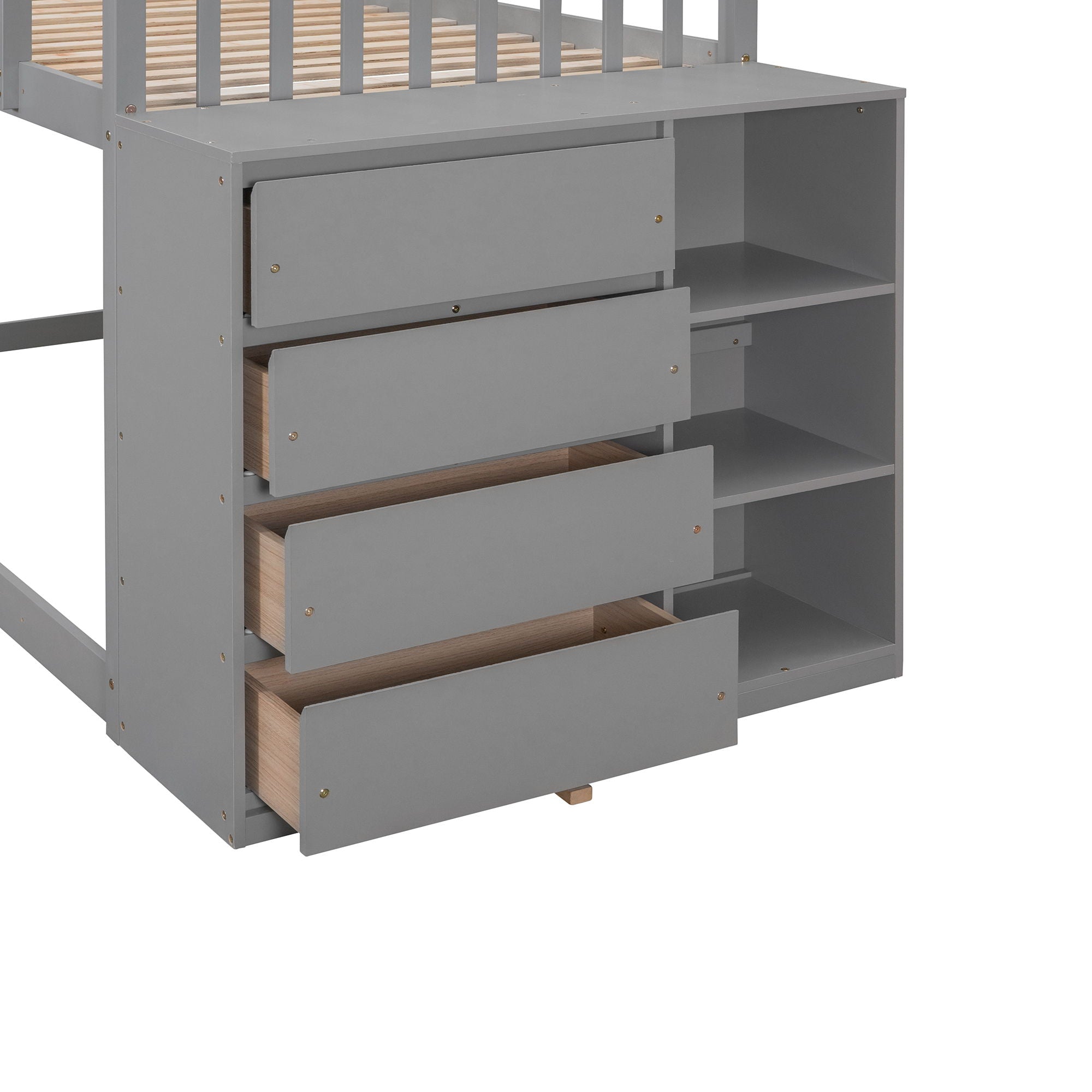 Twin Over Twin Bunk Bed With 4 Drawers And 3 Shelves