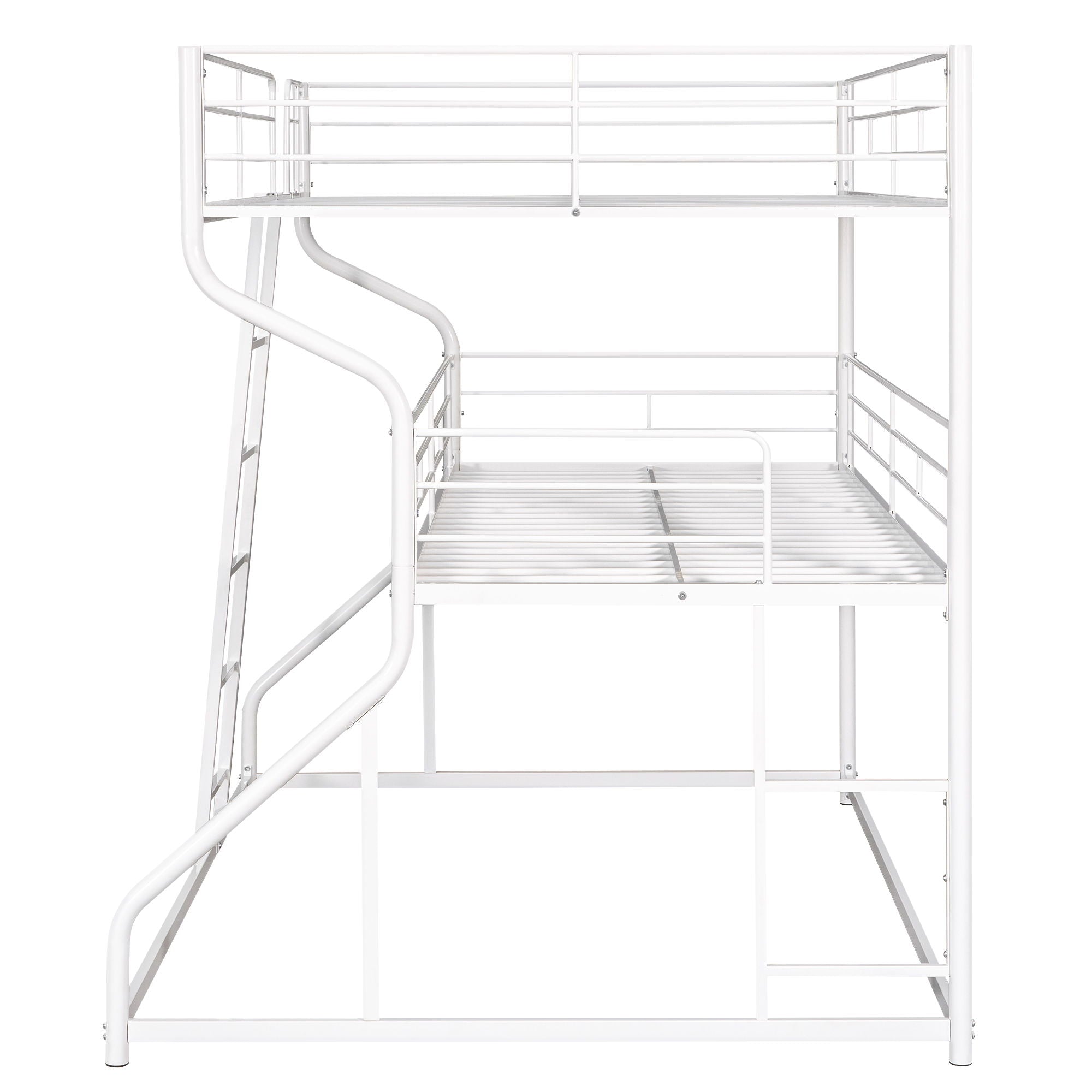 Full Long Over Twin Long Over Queen Size Triple Bunk Bed With Long And Short Ladder - White