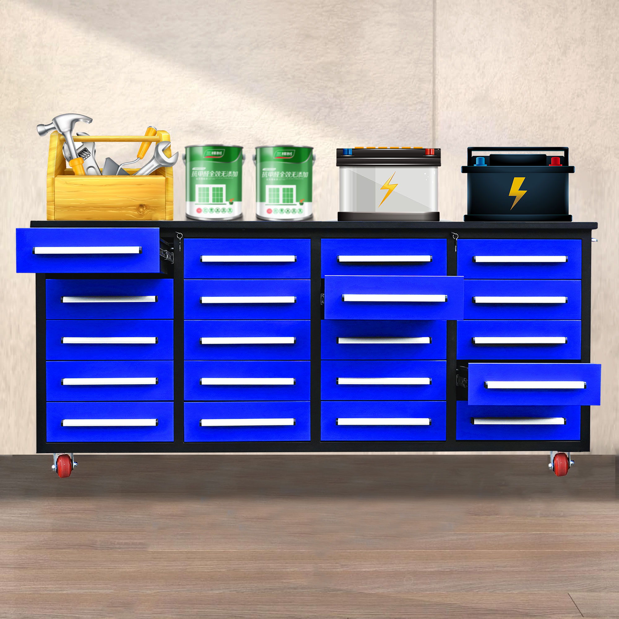 Garage Storage Cabinets With Workbench (20 Drawers)