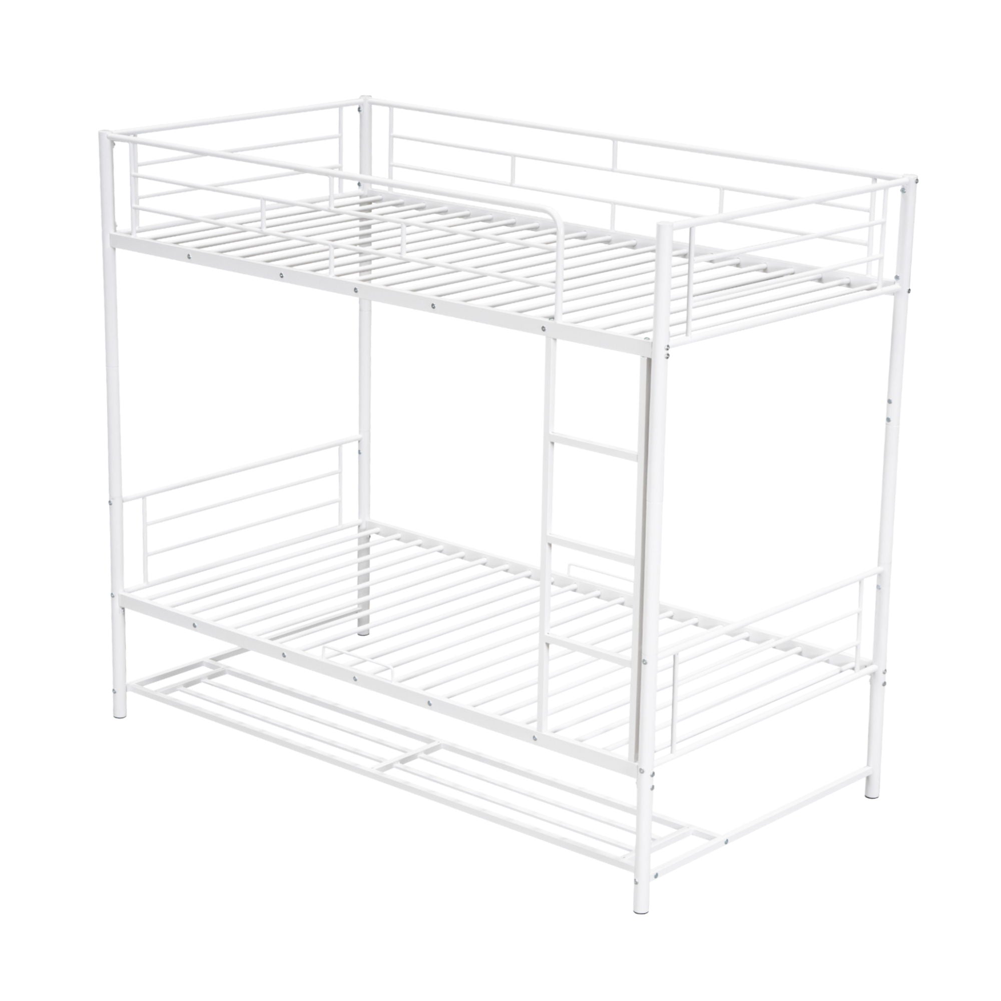 Twin Over Twin Metal Bunk Bed With Shelf And Guardrails