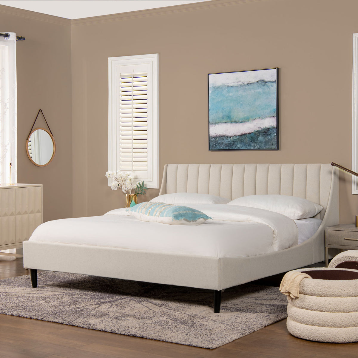 Aspen - King Vertical Tufted Headboard Platform Bed Set - Light Beige by Jennifer Taylor Home | Bel Furniture