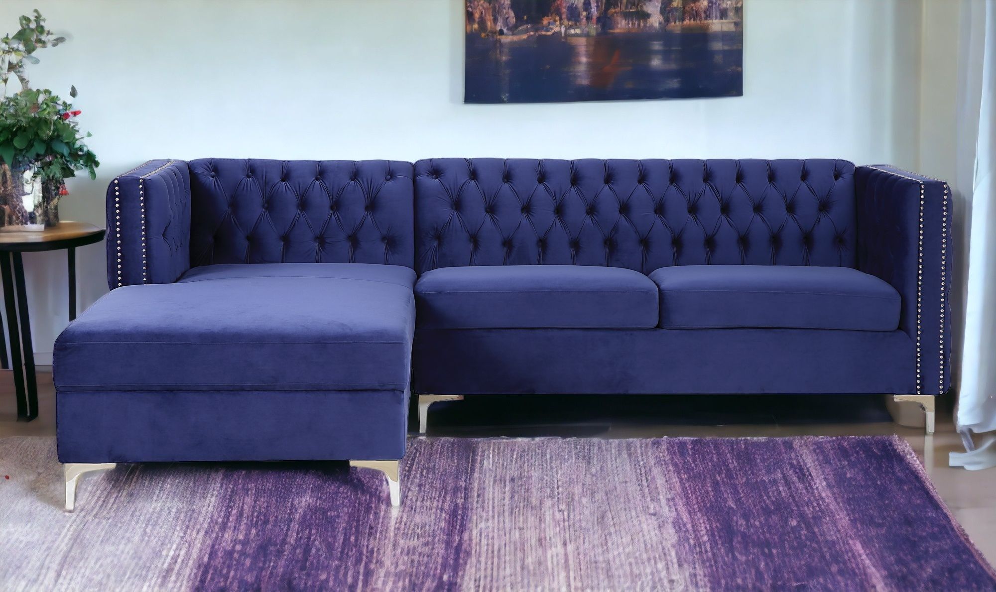 Velvet L Shaped Seating Component - Blue