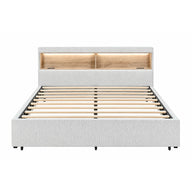 Sacha - Bed With LED And Bookcase Headboard, Built In Siderail Storage