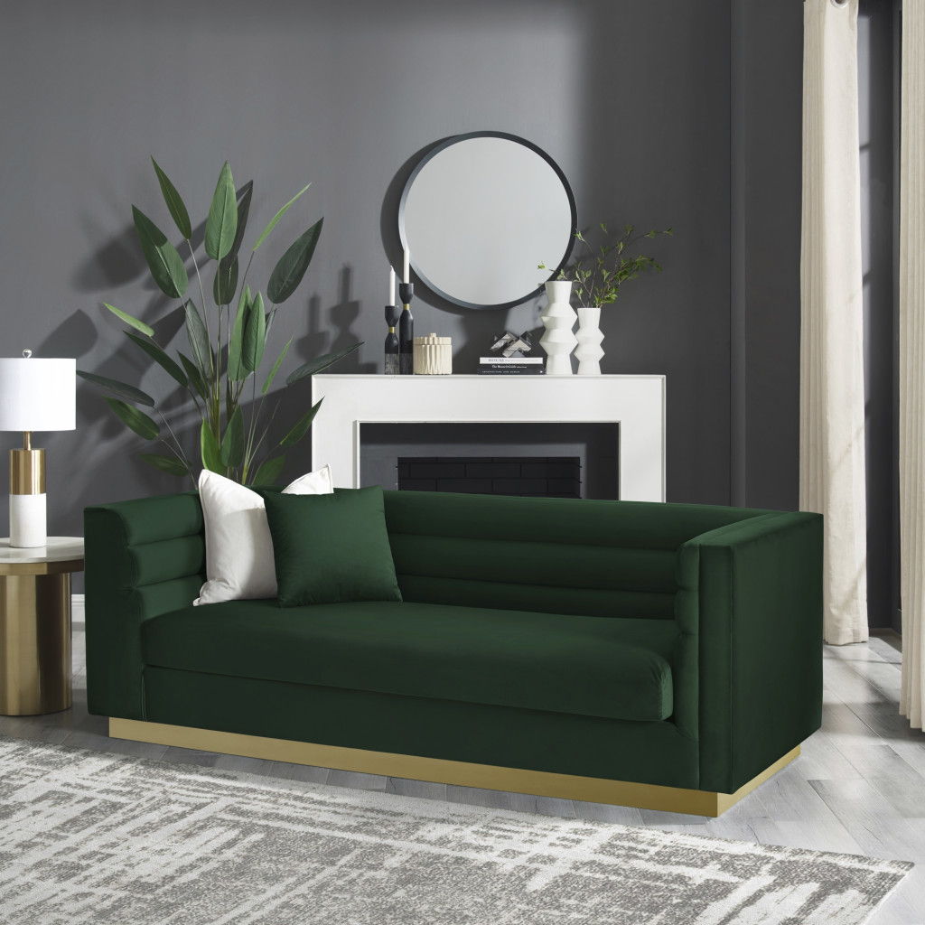 Velvet Sofa With Gold Legs - Hunter Green