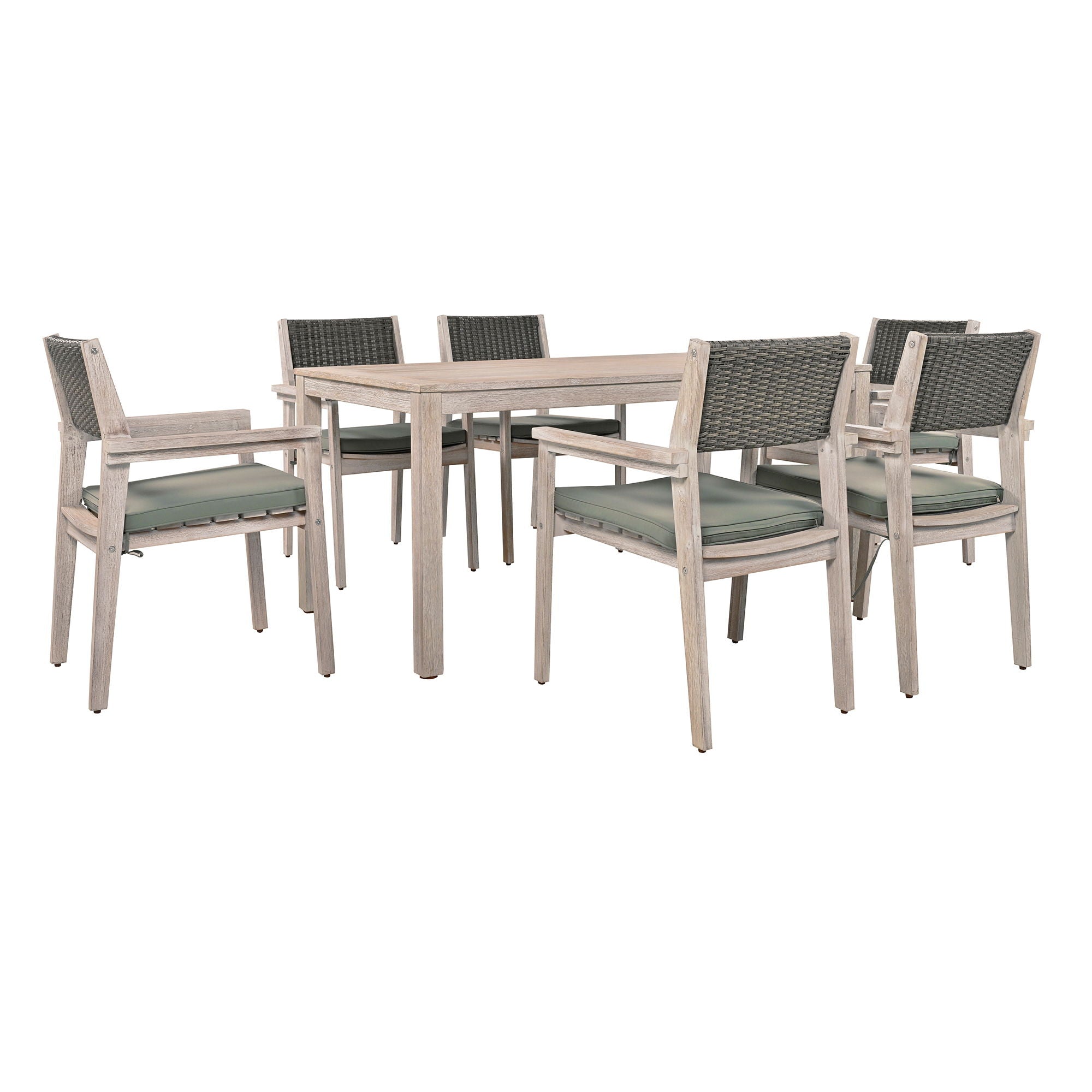 Outdoor Dining Set Patio Dining Table And Chairs With Rattan Backrest And Removable Cushions For Patio And Backyard - White Washed