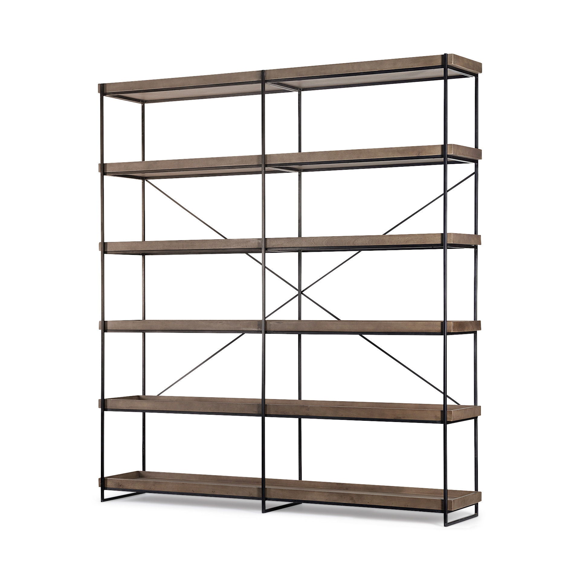 Wood And Iron Shelving Unit With 5 Tray Shelves - Medium Brown