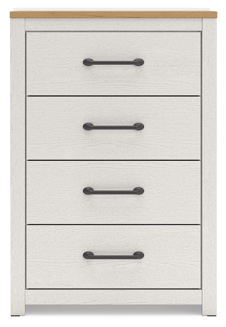 Linnocreek - White / Warm Brown - Four Drawer Chest