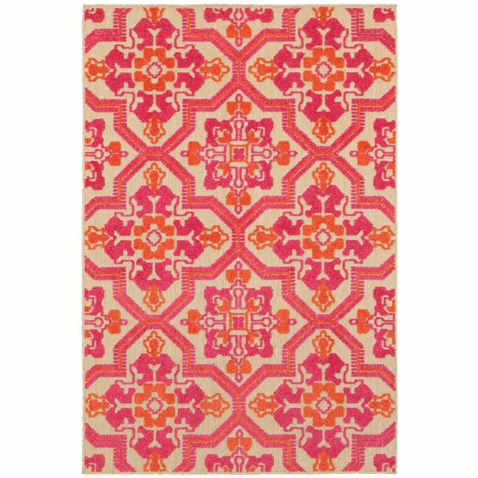 5' X 8' Moroccan Indoor / Outdoor Area Rug - Pink / Orange